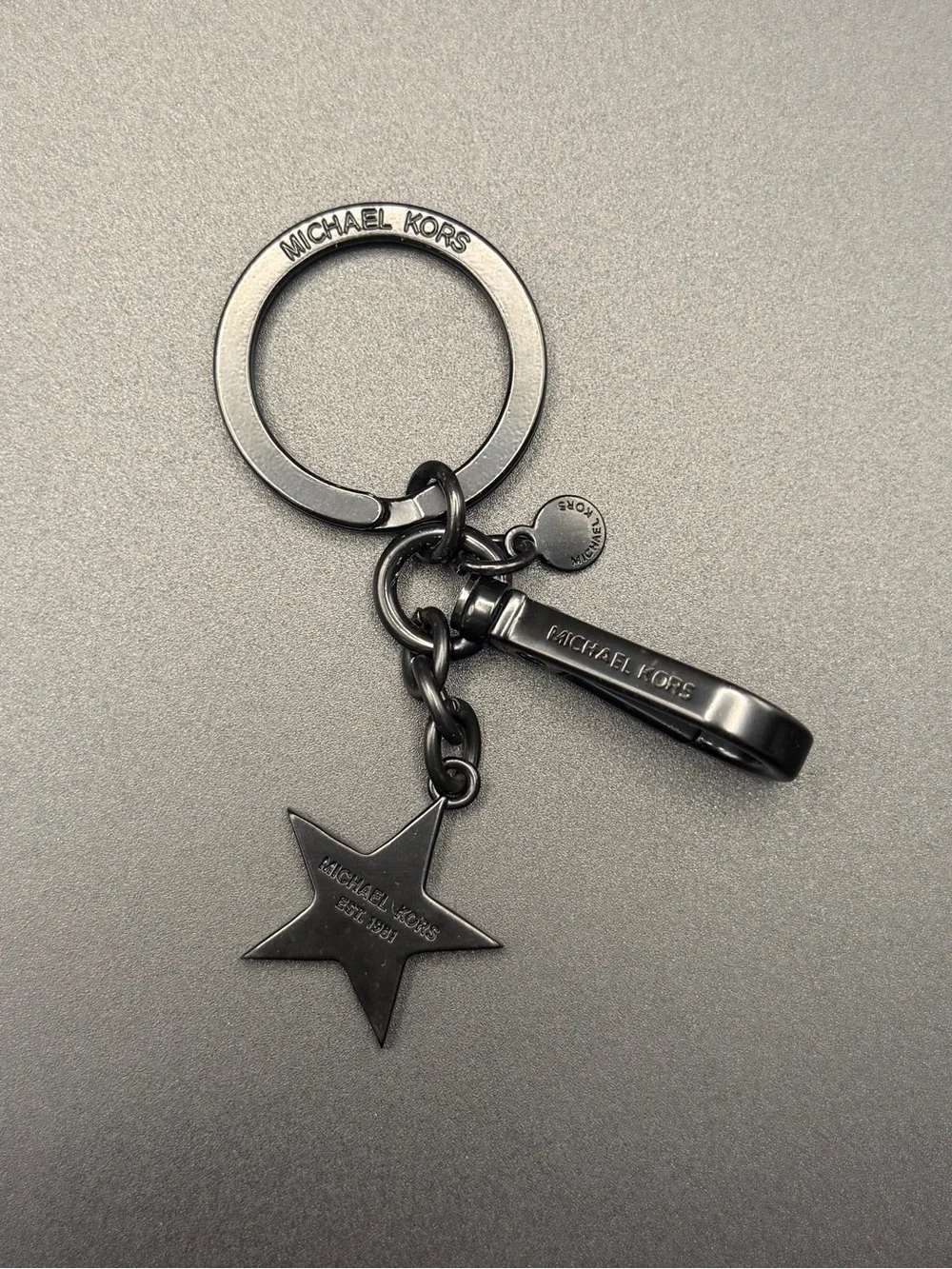 Michael Kors Gunmetal Star Keyring with Crystal Pavé